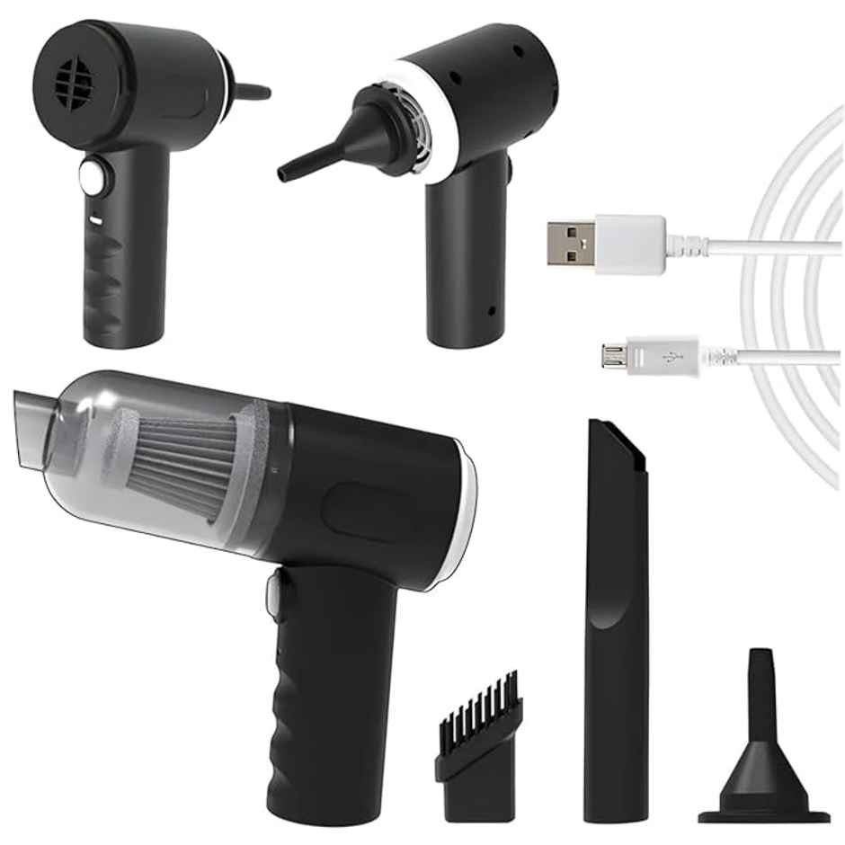 Basics IND 3 IN 1 Portable Car Vacuum Cleaner with Blower |15 Watt, USB Rechargeable Wireless Handheld Car Vacuum Cleaner - Black