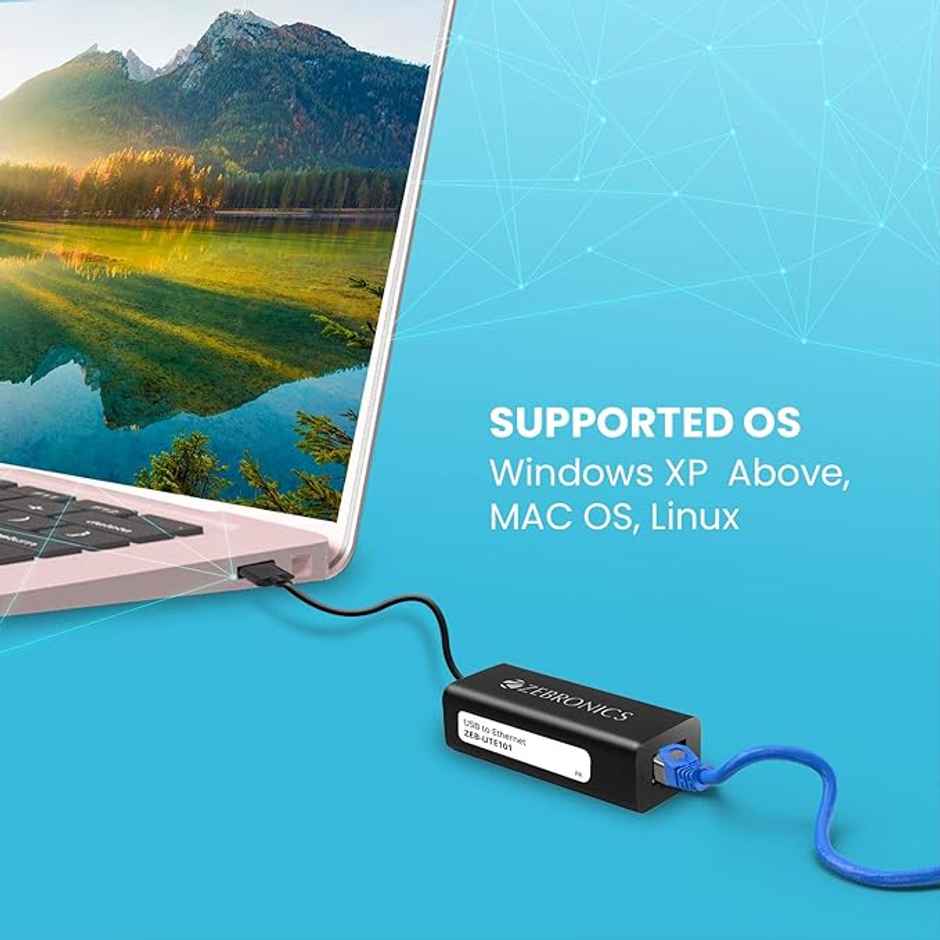 Zebronics Zeb-Cte100 Type C To Rj45 Ethernet Lan Adapter, Up To 1000 Mbps, For Windows/Mac/Linux