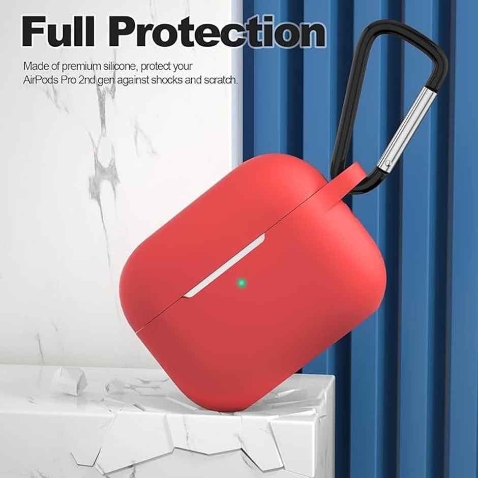 Sounce AirPods Pro Case Cover with Carabiner | Shockproof | Wireless Charging | LED Visible | Red