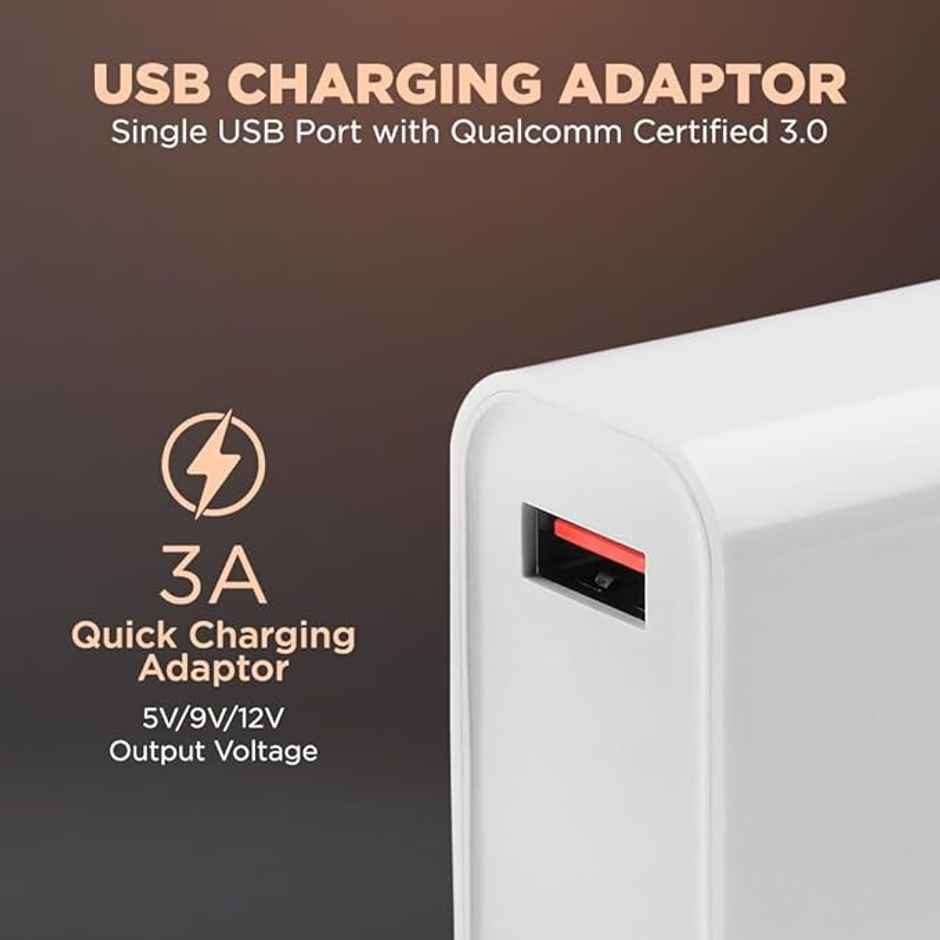 Lava 18W Fast USB Charger | with 3A USB to Type C 1M Cable | CH18 | White