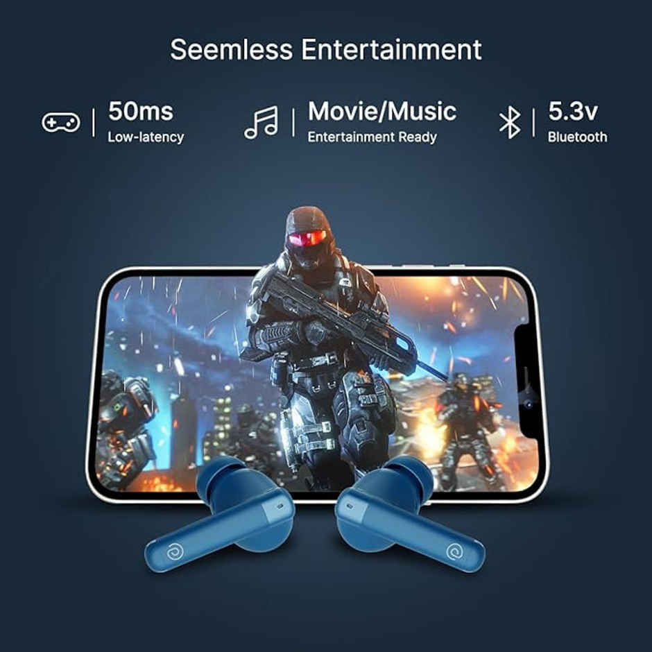 pTron Bassbuds Duo Pro TWS Earbuds | TruTalk AI-ENC Calls | 38H Playback Time | Movie/Music Modes - Blue