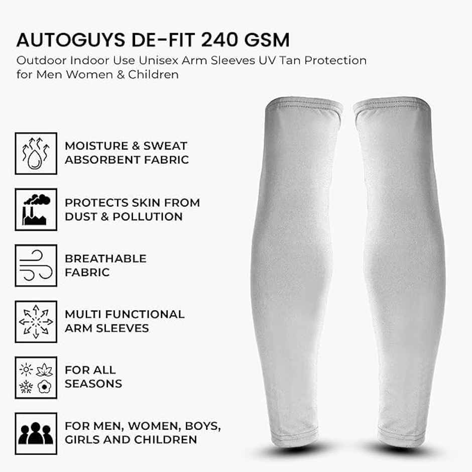 AUTOGUYS De Fit 240 GSM Unisex Arm Sleeves | UV Protection Compression & Cooling Effect | Grey