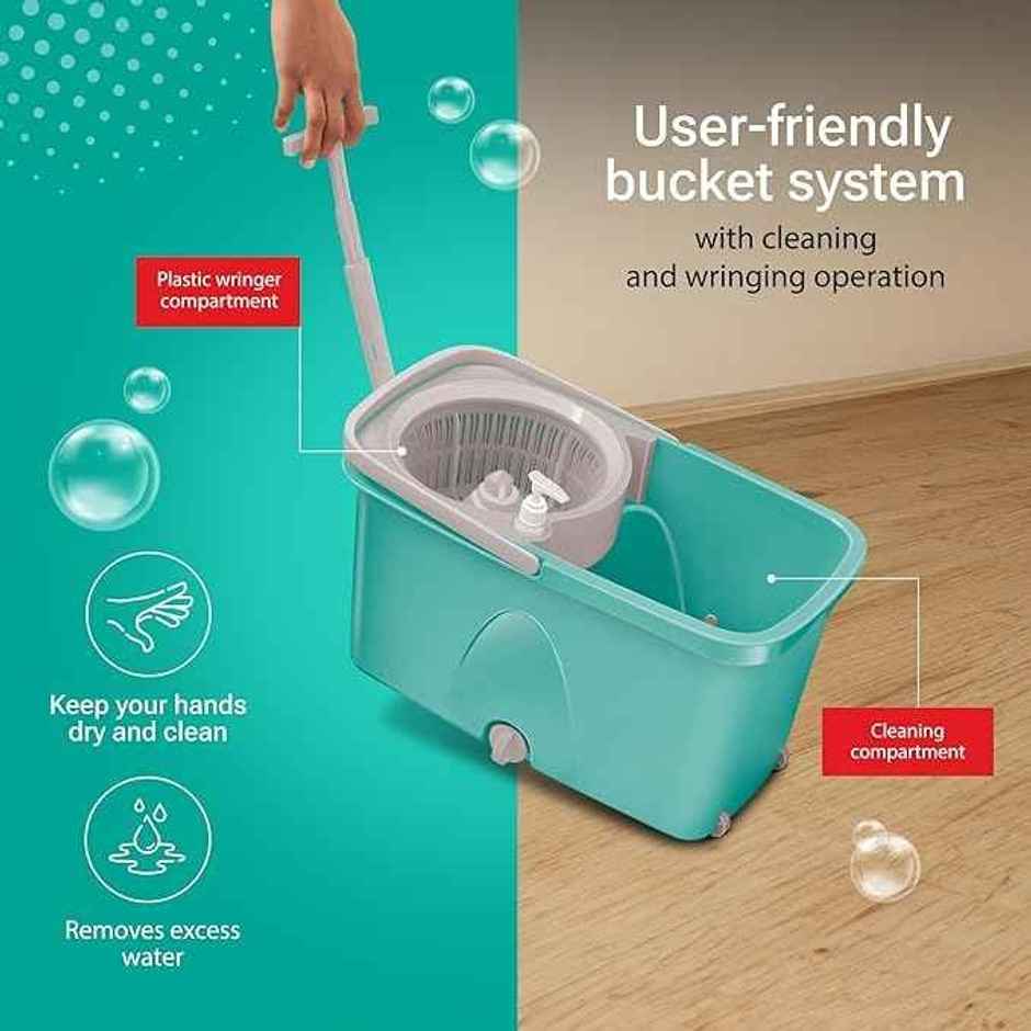 Spotzero By Milton Classic 360 Degree Cleaning Spin Mop With Easy Wheels, 2 Refill And Bucket