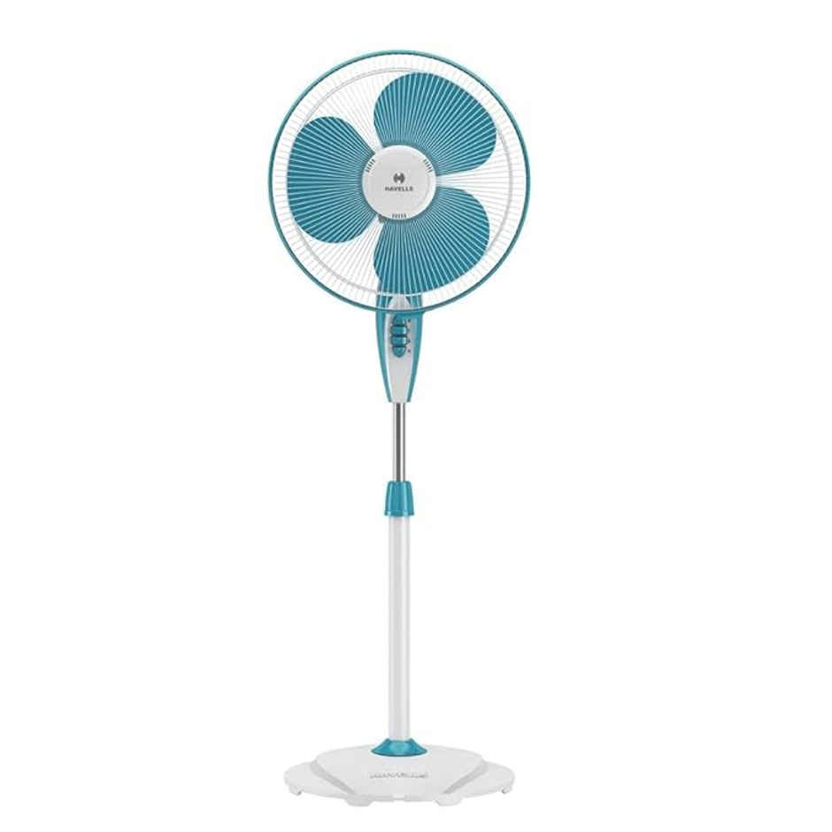 Havells Gatik Neo Oscillating Pedestal Fan,400mm, auto OFF, 4 speed control, White Blue
