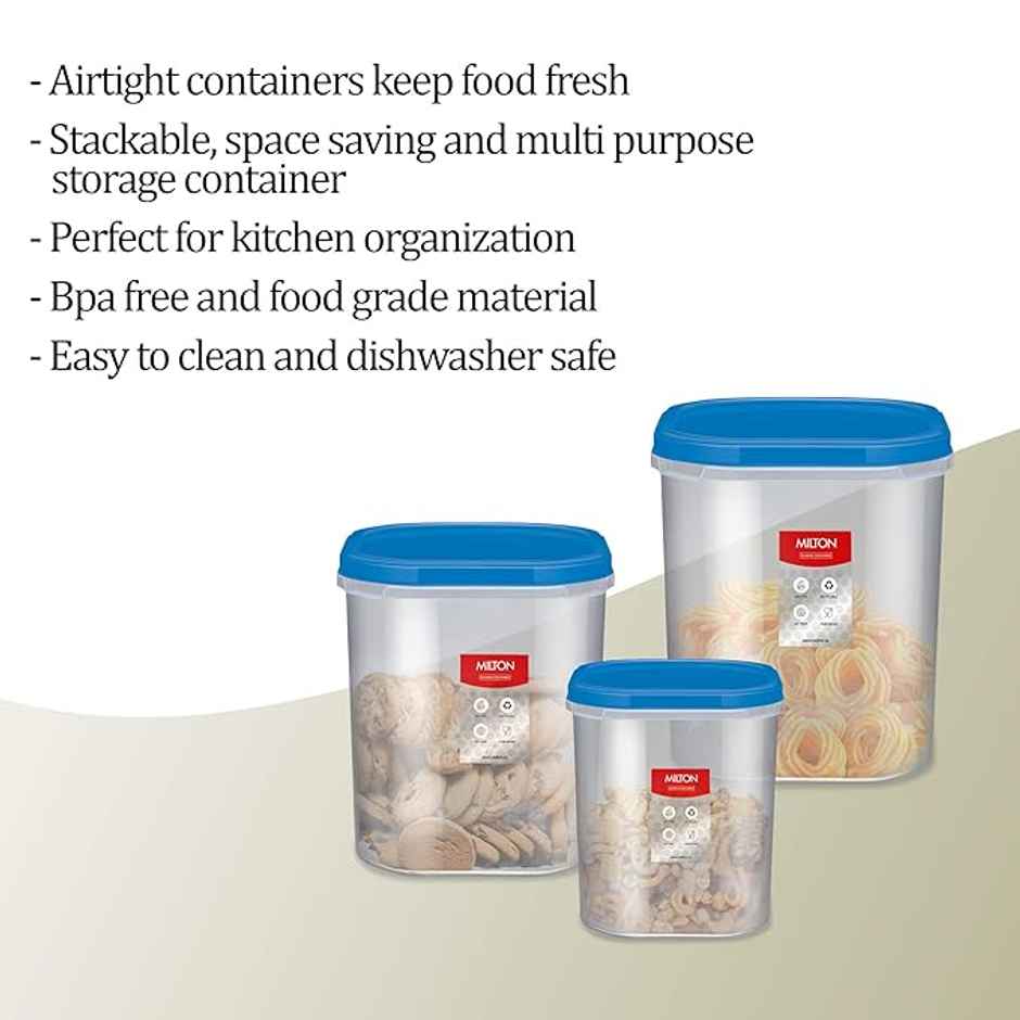 Milton Quadra Storage Container, Set Of 3, 2 Litre, 3 Litre, 4 Litre, Blue
