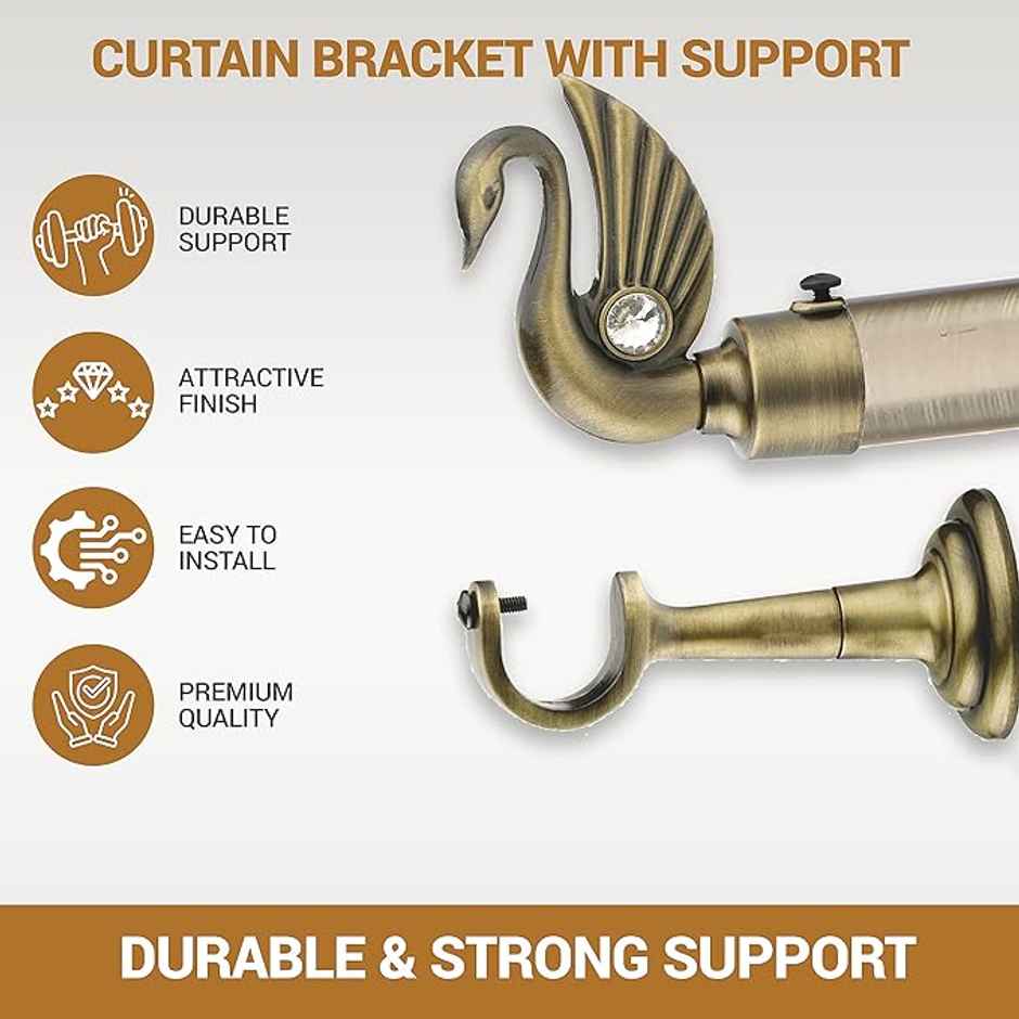 Gloxy Pair of 2 Swan Bird Shape Aluminium Curtain Brackets | 1 inch Rod Support Fitting | Antique