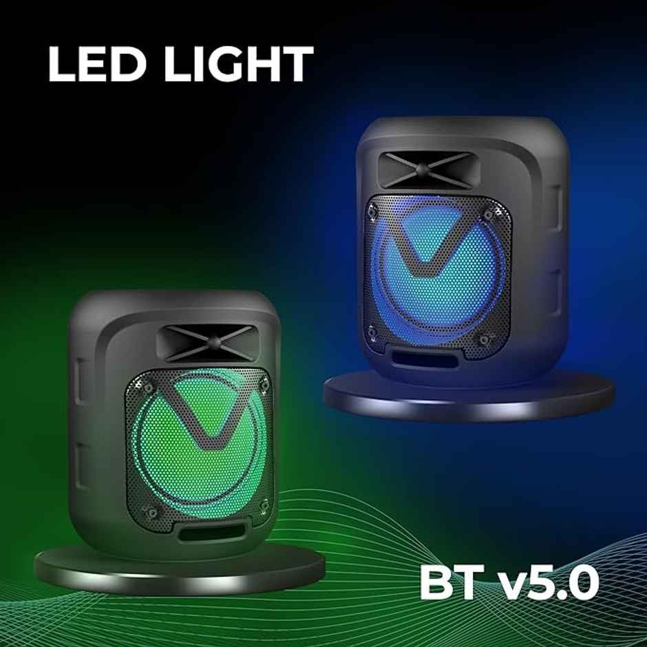 Zebronics Sound Feast 90 Blutooth Party Speaker, 10W Output, Portable Wireless Speaker with Bluetooth v5.0, RGB Lights - Black