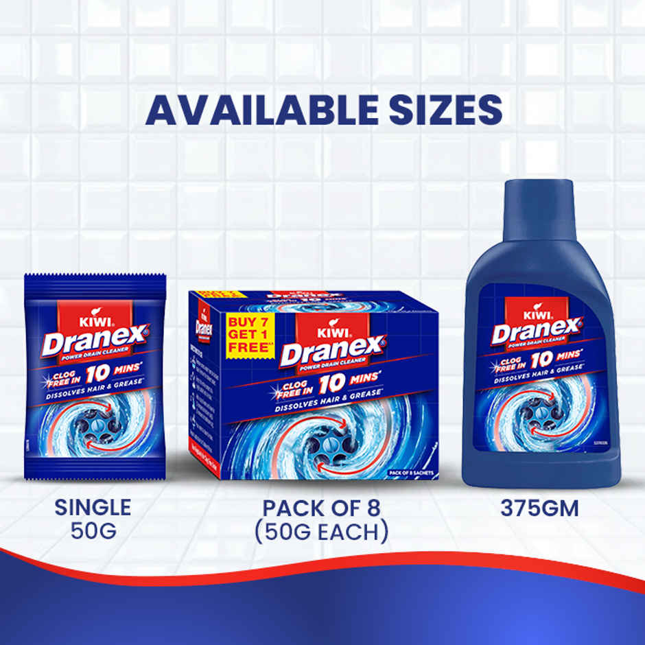 Kiwi Dranex Drain Cleaner Powder  | Removes Clogs, Blockages In Just 10 Minutes