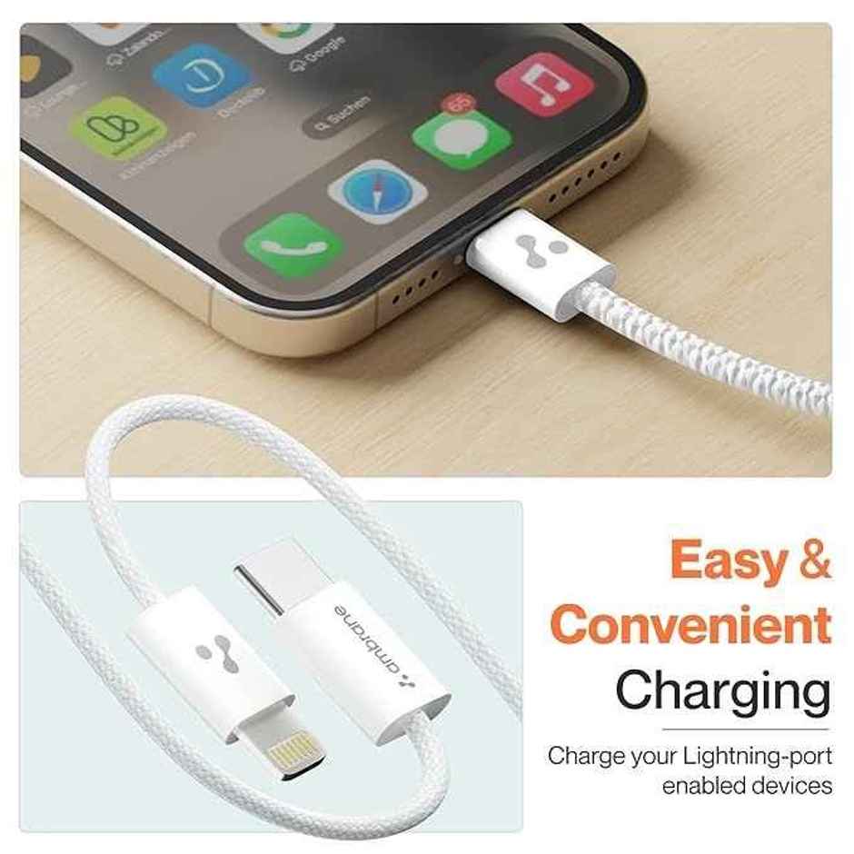 Ambrane Type-C To Lightning Cable, 22.5W Fast Charging Cable (Abtl-Q12, White)
