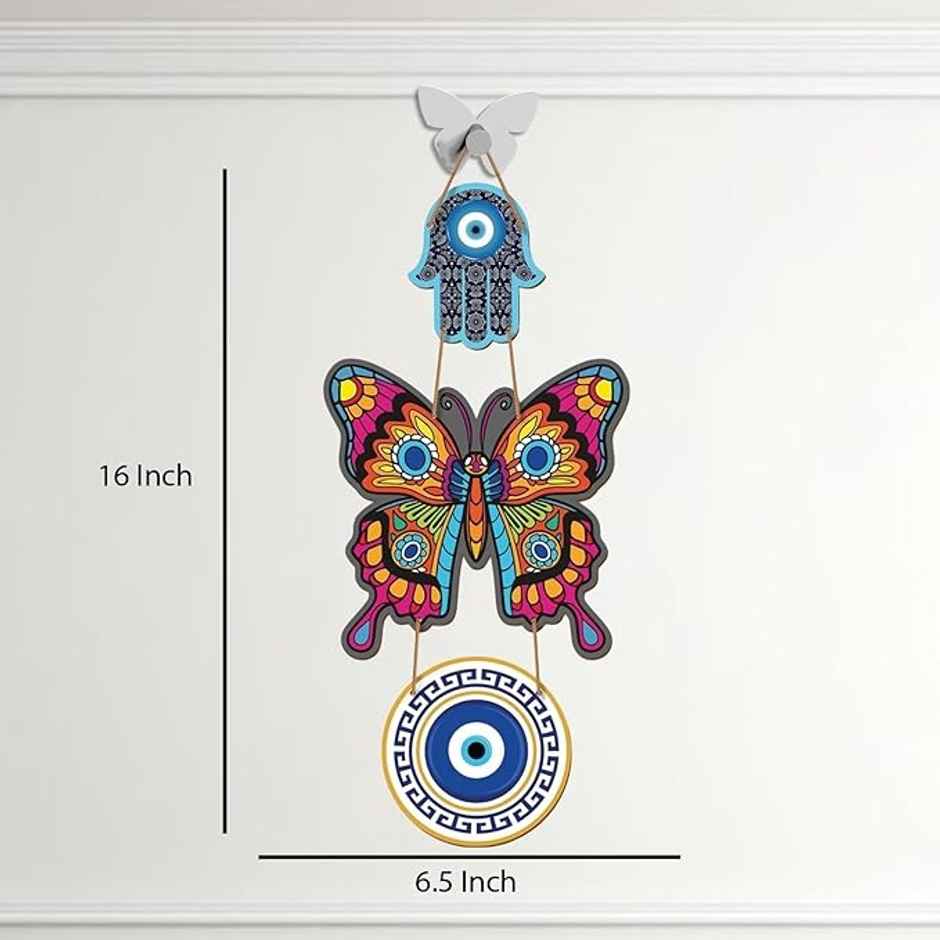 Daluci Wooden Wall Hanging For Home Decor | Hamsa Hand Peace Charm | Butterfly Evil Eye