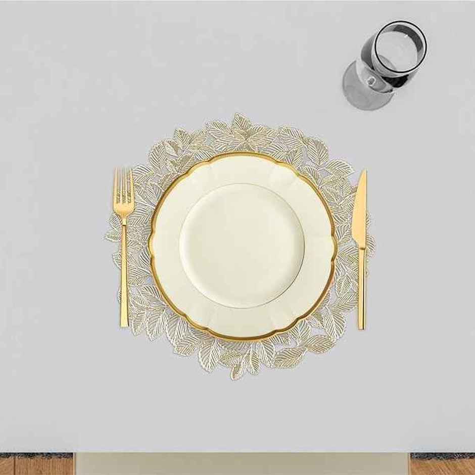 Kuber Industries Table Mats | Round Placemats for Dining Table | Set  of 6 | Golden Leaf Design