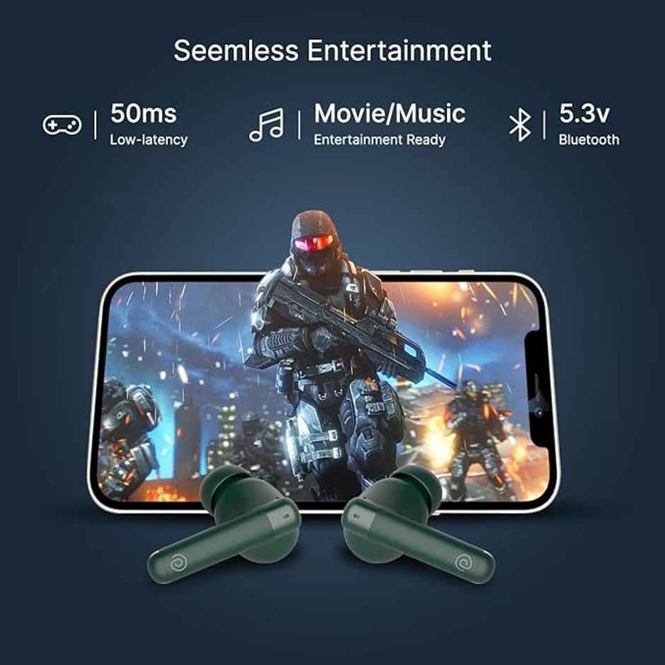 pTron Bassbuds Duo Pro TWS Earbuds | TruTalk AI-ENC Calls | 38H Playback Time | Movie/Music Modes - Green