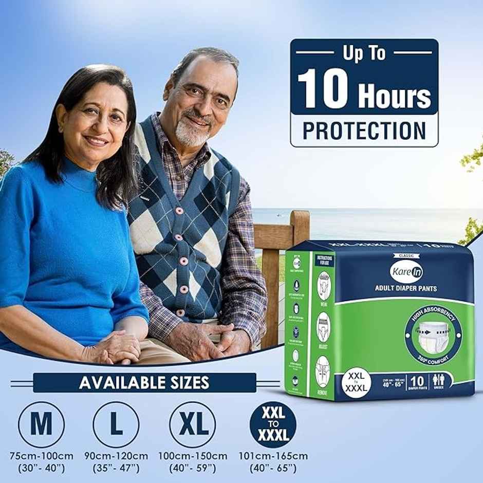 KareIn Classic Adult Diaper Pants XXL-XXXL | 40-65 Inch Waist | 10 Count | Leakproof