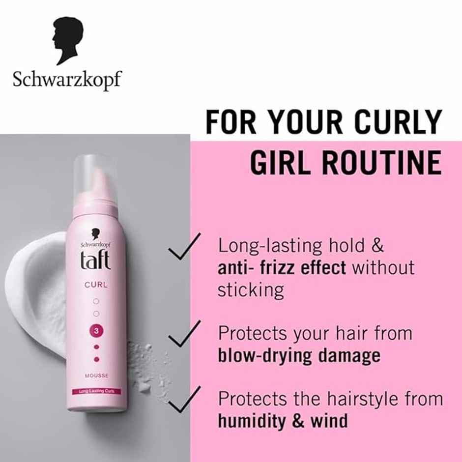 Schwarzkopf Taft Mousse Curl Hold 3 | Mousse For Curly Hair Routine | Long Lasting Curls