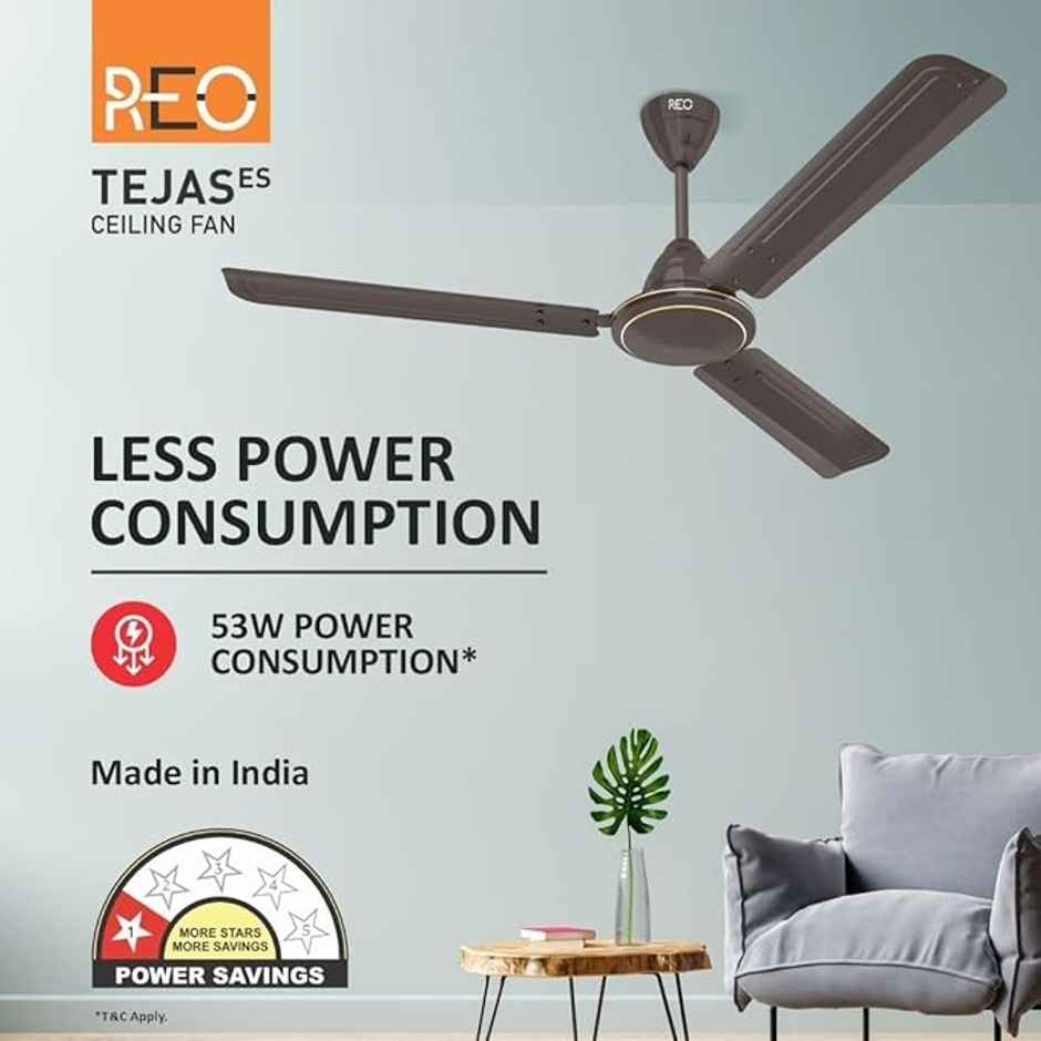 Havells Reo Tejas Ceiling Fan ,1200mm,1 Star, 3 Blade,Energy Saving, Smoke Brown
