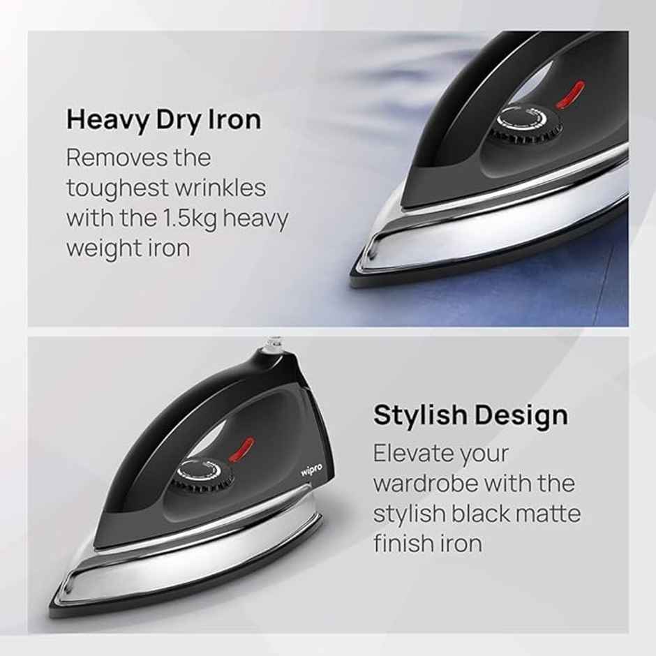 Wipro Elato Gd204 1200 Watt Heavyweight Dry Iron, Quick Heat Up, ,Black