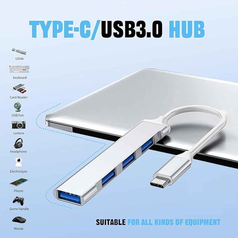 Sounce 4 In 1 Portable Usb C Hub (Type-C To 4 Usb-A Ports) With Aluminum Shell, White