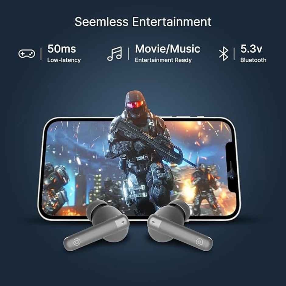 pTron Bassbuds Duo Pro TWS Earbuds | TruTalk AI-ENC Calls | 38H Playback Time | Movie/Music Modes - Grey