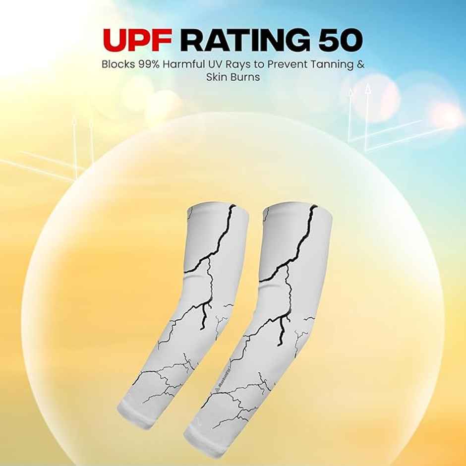 Autofy Active Fit 240 GSM Unisex Arm Sleeves | UV Protection Compression & Cooling Effect | White