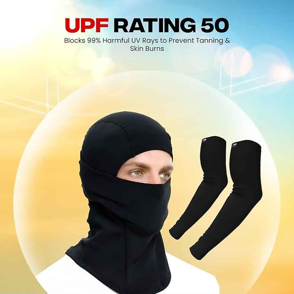 Autofy Pro-Fit Arm Sleeves | 240 Gsm & Cool-Max Balaclava | 240 Gsm Combo | Unisex - Pack Of 2