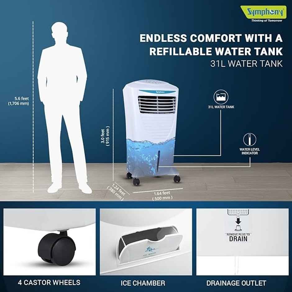 Symphony 31 L Room/Personal Air Cooler White, Hicool i