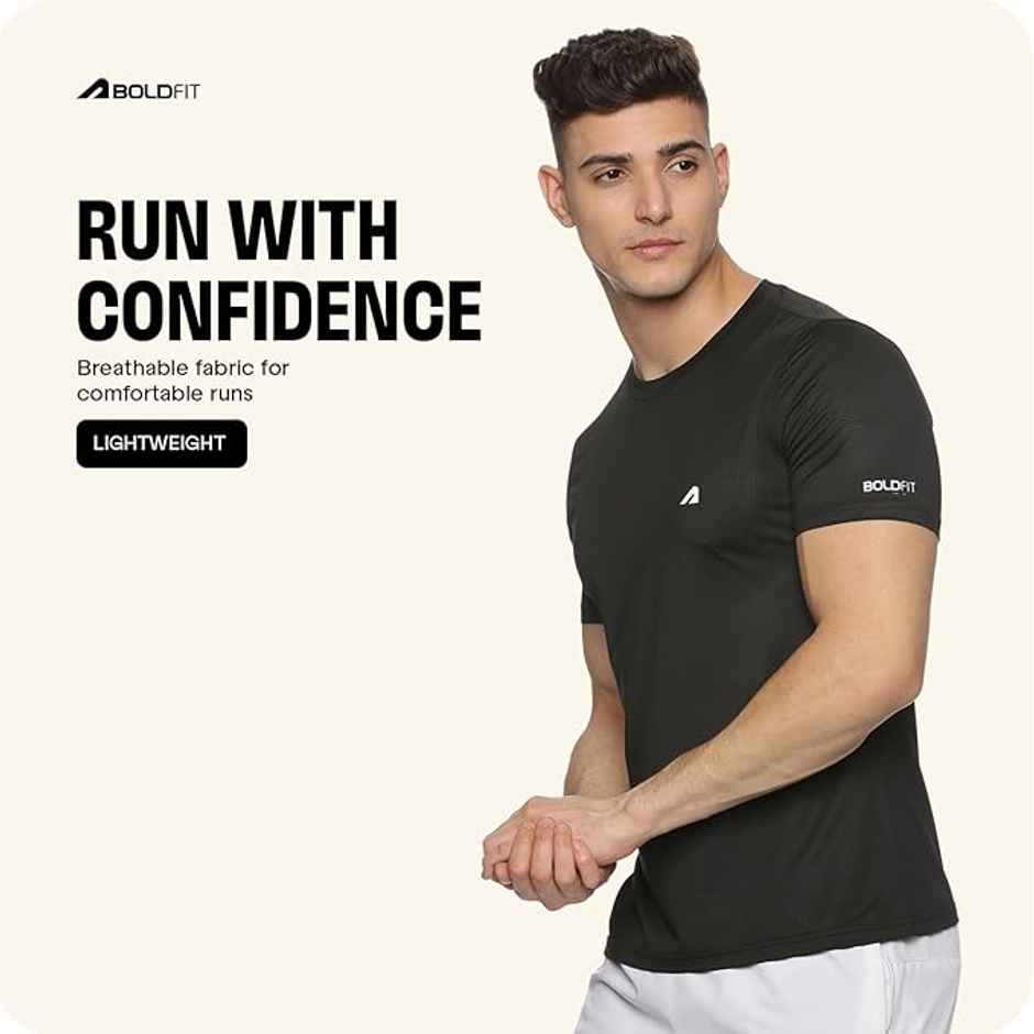 Boldfit Men's Sports T-shirt Quick Dry Fit Gym Casual Wear Running | Black - S