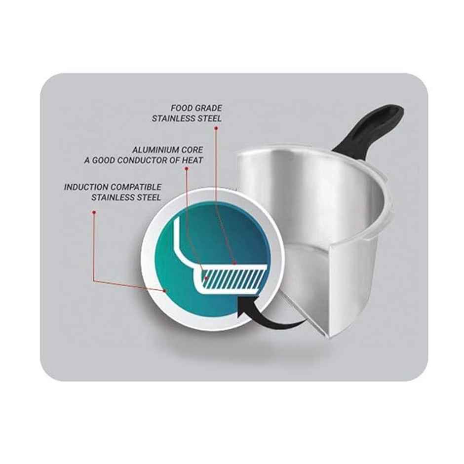 Pigeon Inox 5L Stainless Steel Induction Base Outer Lid Pressure Cooker