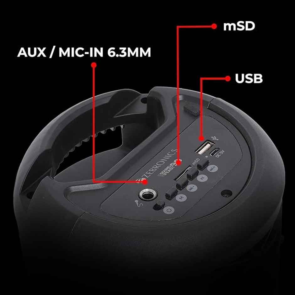 Zebronics Sound Feast 90 Blutooth Party Speaker, 10W Output, Portable Wireless Speaker with Bluetooth v5.0, RGB Lights - Black