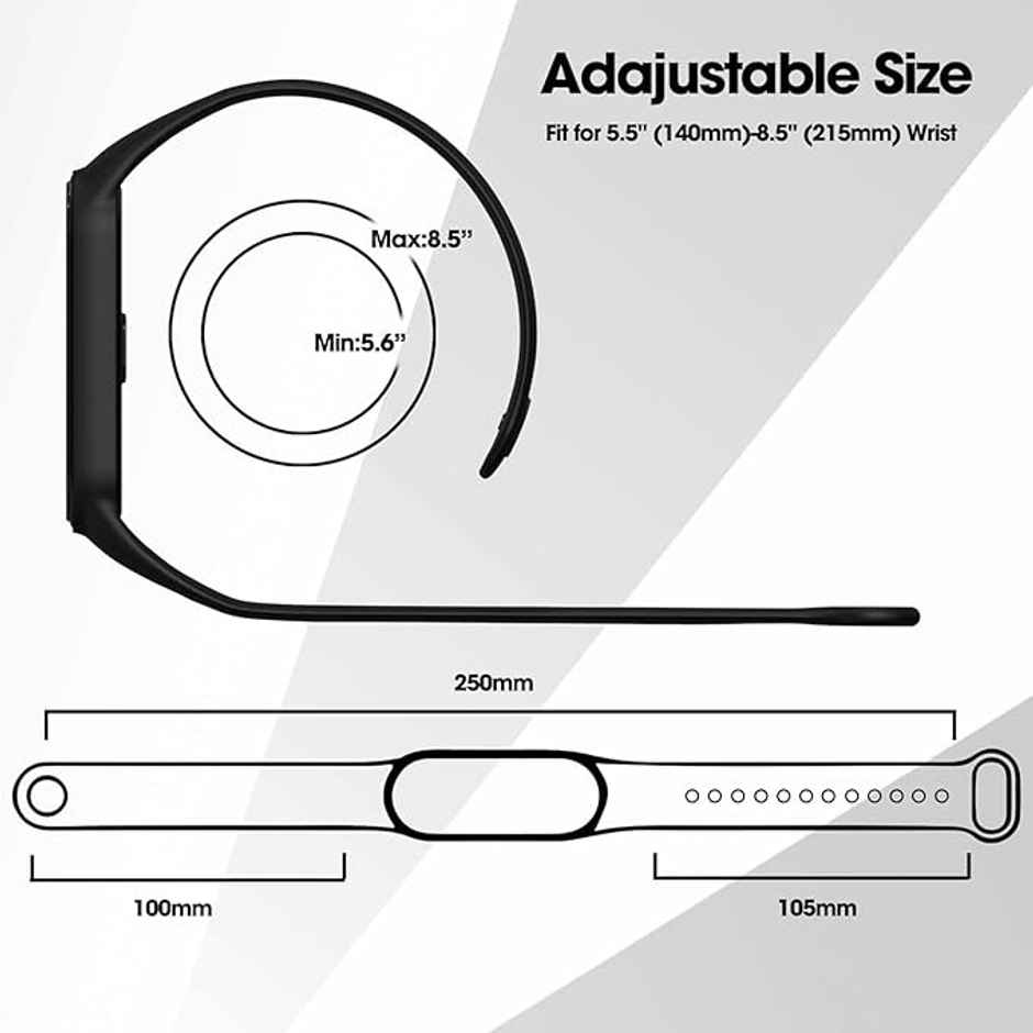 Sounce Adjustable Silicone Strap for Xiaomi Mi Band 5 | Not for Mi Band 3-4 (Black, Only Strap)
