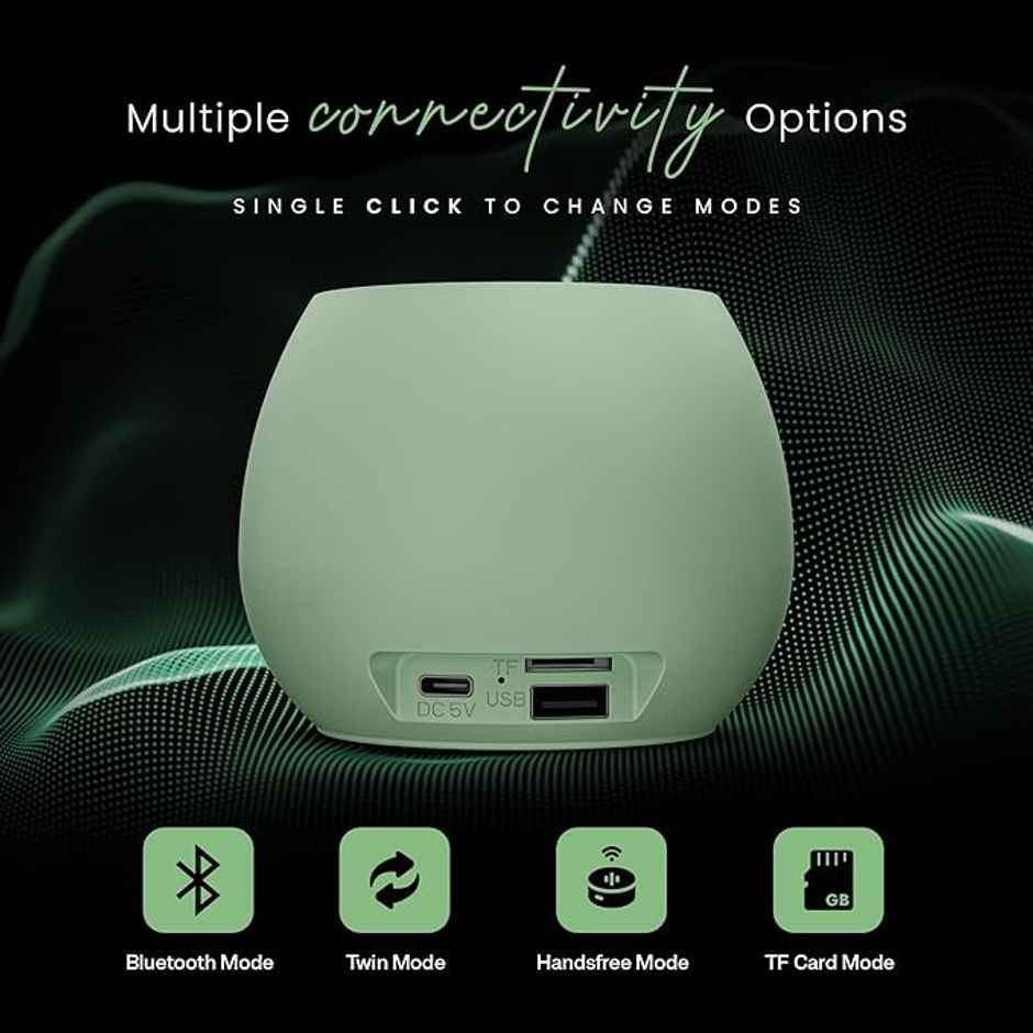 Hammer Drop 5W Bluetooth Indoor Speaker With Twin Pairing| 100H Standby Time| 52Mm Drivers | Green