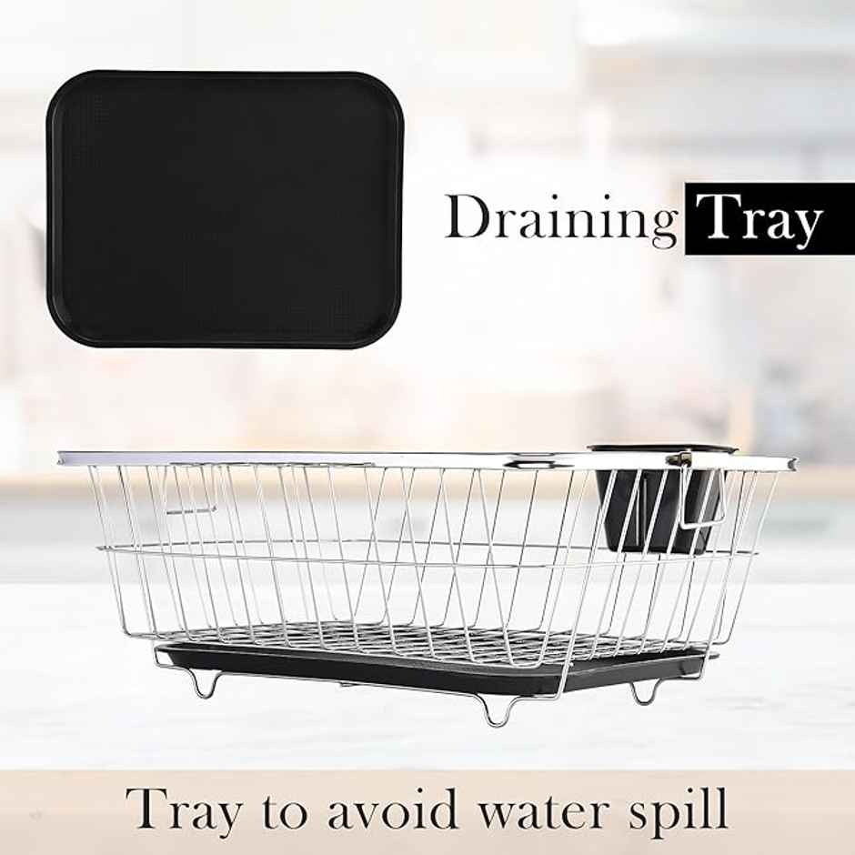 Kuber Industries Stainless Steel Dish Rack | Vessels Organizer with Draining Tray | 17x22 Inch