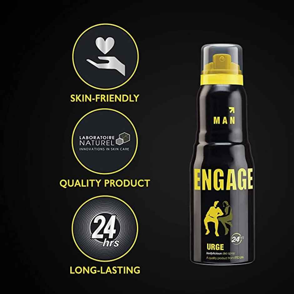 Engage Urge Deodorant For Men, Citrus & Woody, Skin Friendly Deo Spray
