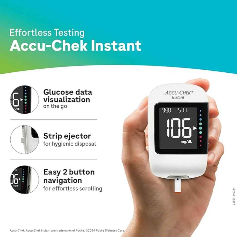 Accu-Chek Instant Glucometer With Free Vial of 10 Strips, 10 Lancets and Lancing Device Kit