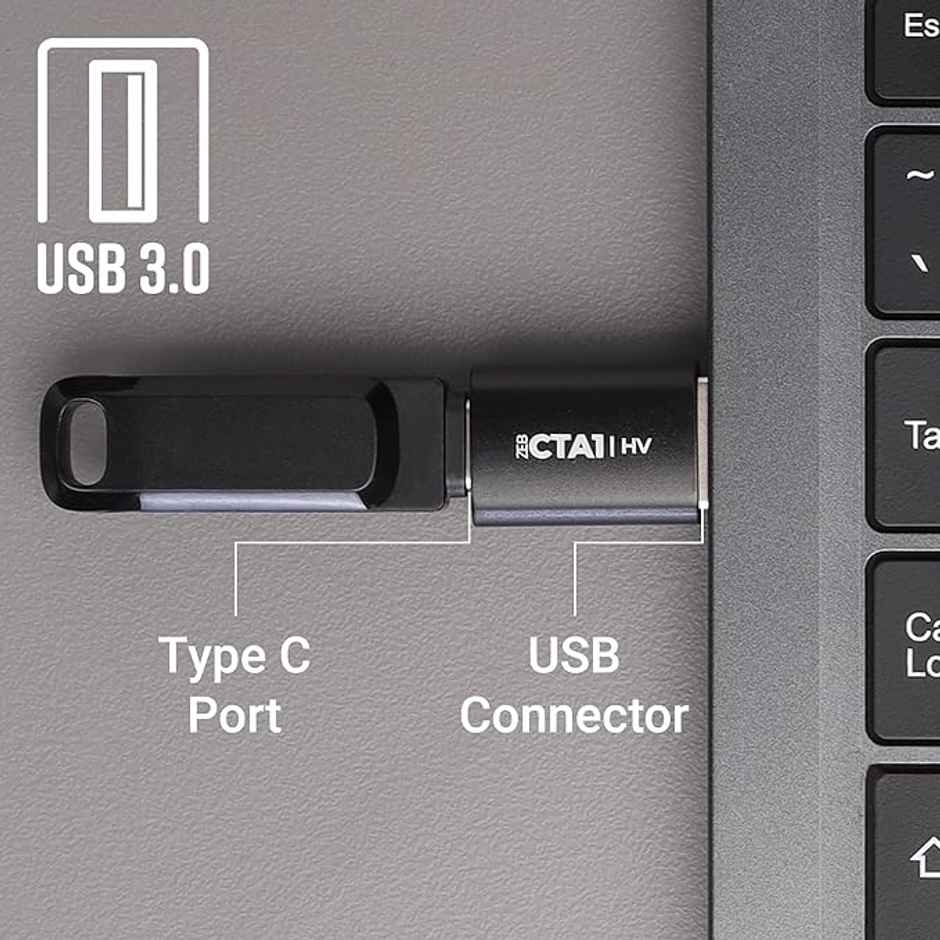 ZEBRONICS CTA1 USB Type C to Type A Converter, USB 3.0, High-Speed Data Transfer, Backward Compatibility, Plug and Play, for Laptops | PC | Compatible Devices - Black