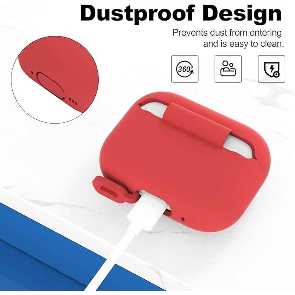 Sounce AirPods Pro Case Cover with Carabiner | Shockproof | Wireless Charging | LED Visible | Red