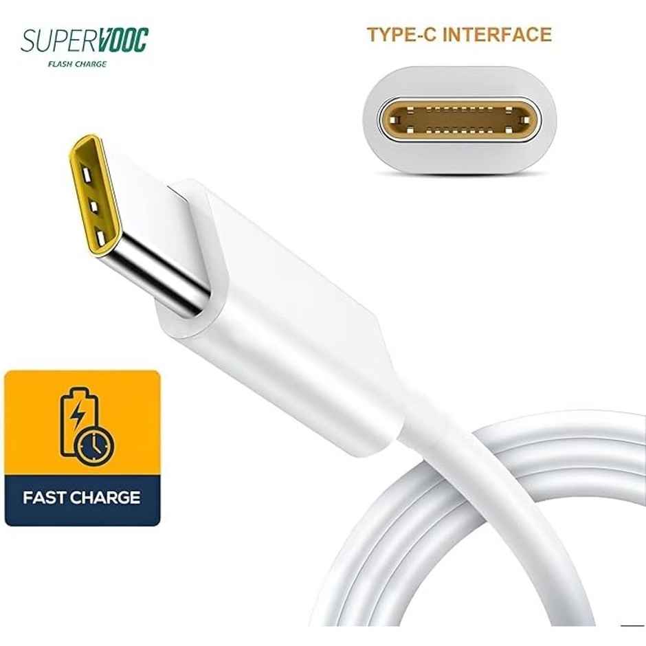 Sounce Realme 65W Super Vooc Charge, Data Sync Fast Charging Type - C Cable (White)-2 Meter