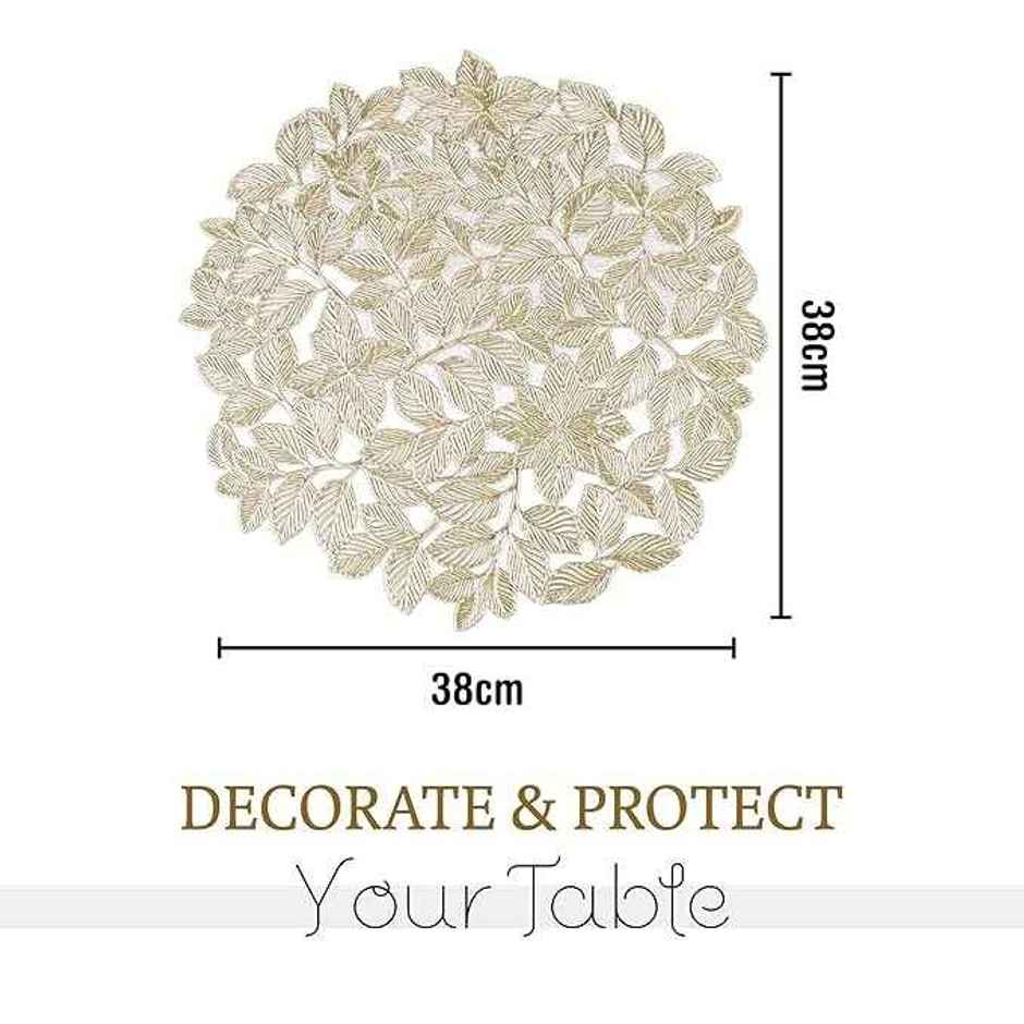 Kuber Industries Table Mats | Round Placemats for Dining Table | Set  of 6 | Golden Leaf Design