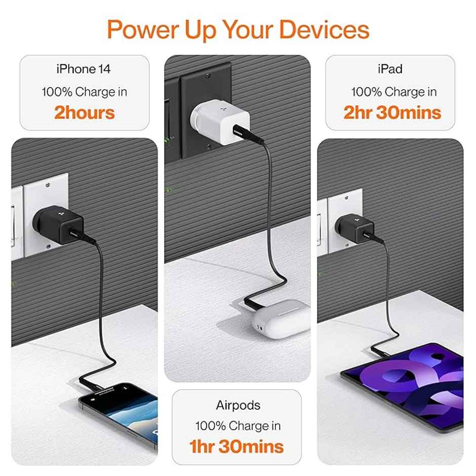 Ambrane 20W Type C to C Mobile Charger Adapter, Fast Charging For Android & Ios (Charge 20, White)