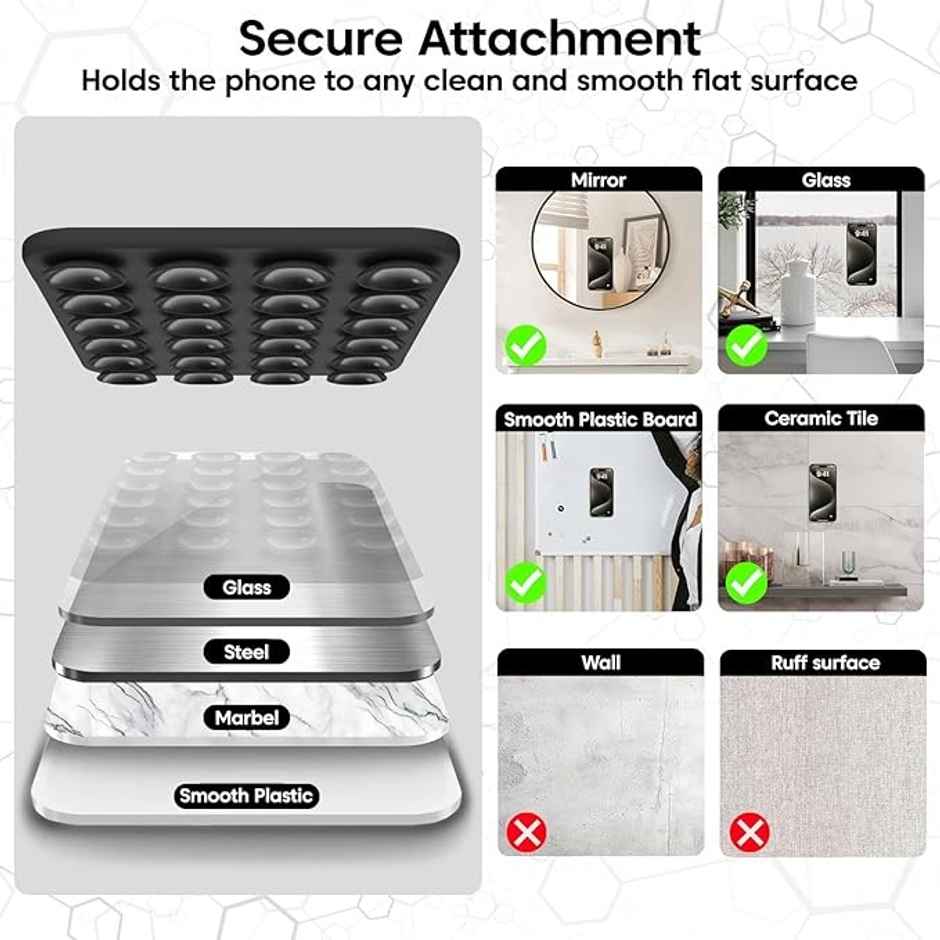 Sounce Suction Phone Case Mount | Ultra-strong Suction Cup Phone Holder for Secure Grip | Black