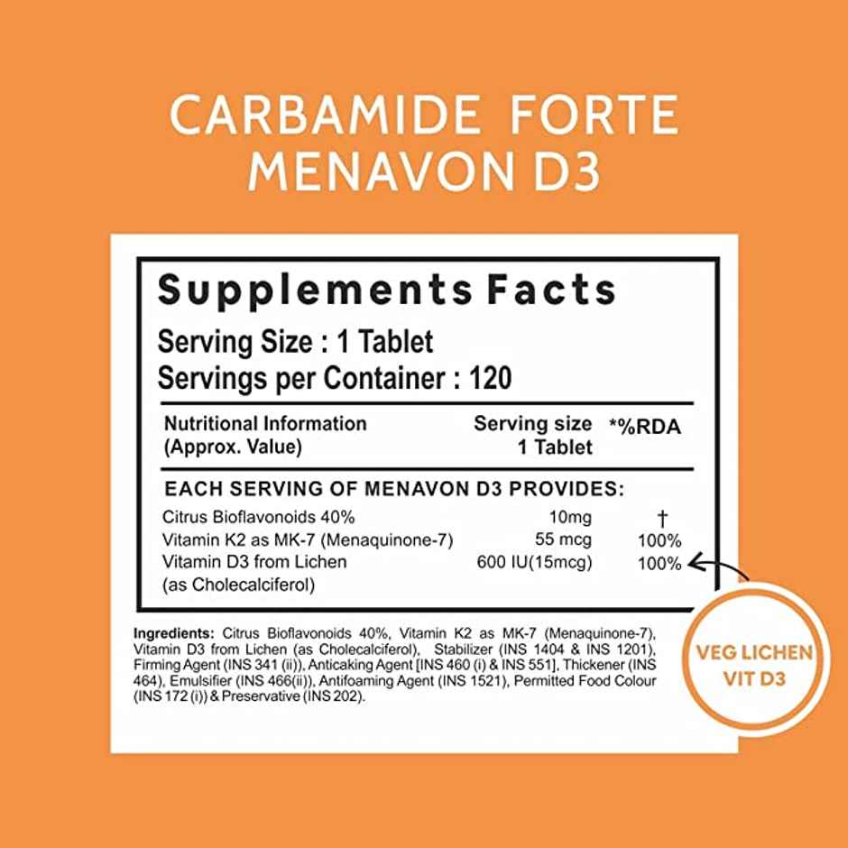 Carbamide Forte Vitamin D3 K2 MK7 120 Veg Tablets