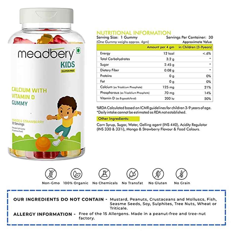 Meadbery Calcium Vitamin D Gummies For Kids For Stronger Bones
