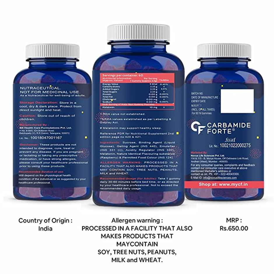 Carbamide Forte Melatonin 10mg Gummies 60 Veg Gummies