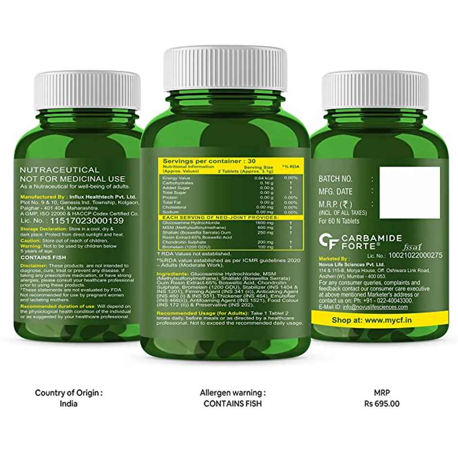 Carbamide Forte Joint Support Supplement Glucosamine 1600mg with Chondroitin