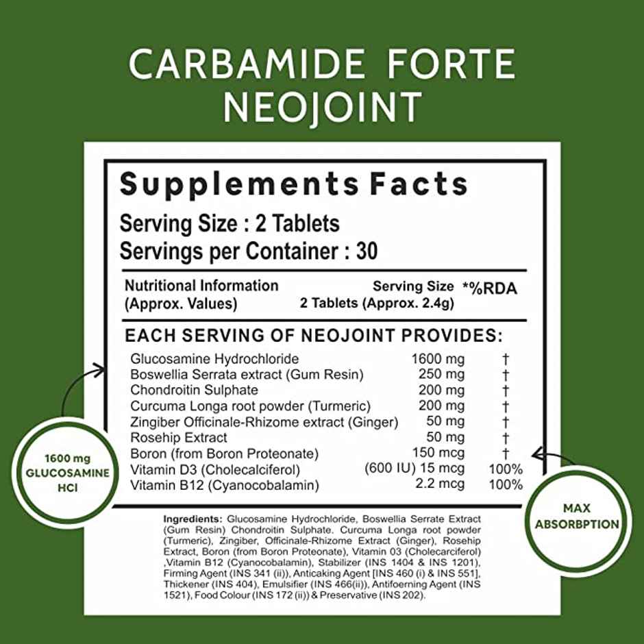 Carbamide Forte Joint Support Supplement Glucosamine 1600mg with Chondroitin