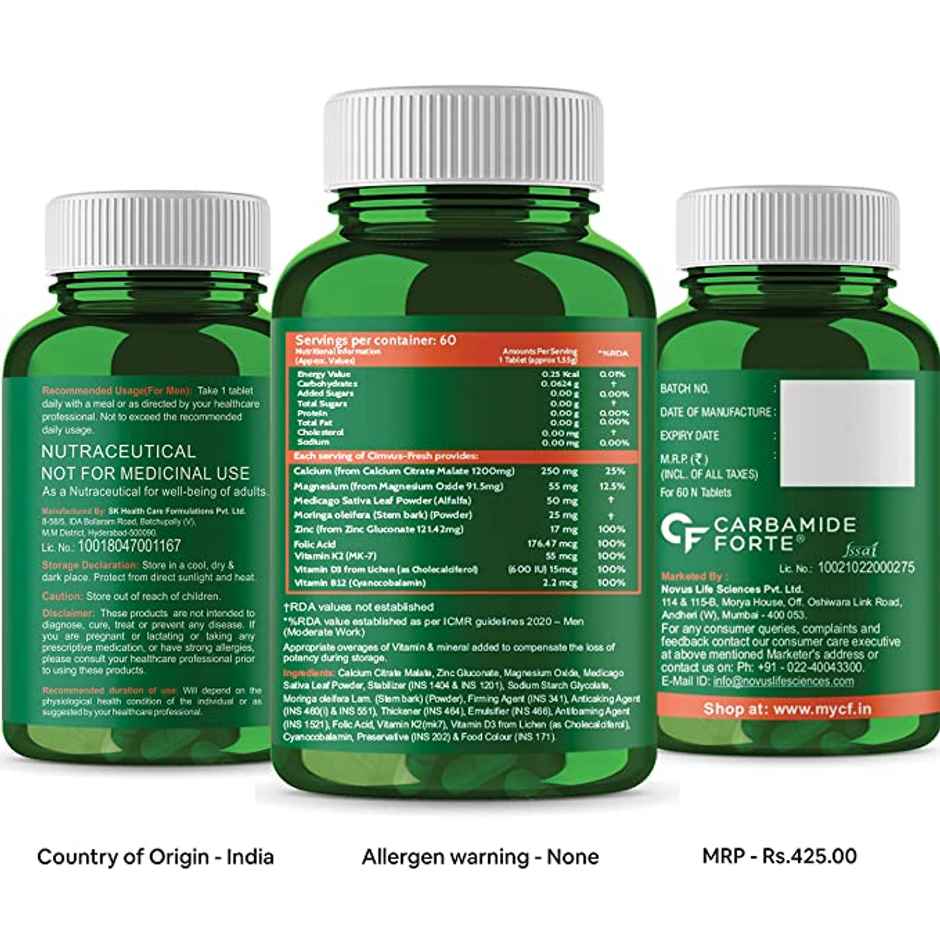 Carbamide Forte Calcium 1200mg With MagnesiumZinc Vitamin D K2 & B12