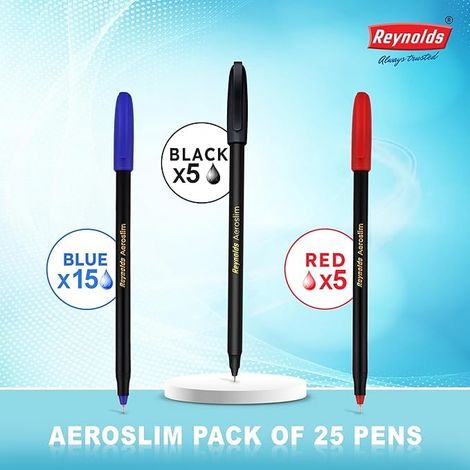 Reynolds Aeroslim Ball Pen Set (25 Pens - 15 Blue Pens; 5 Black Pens; 5 Red Pens)
