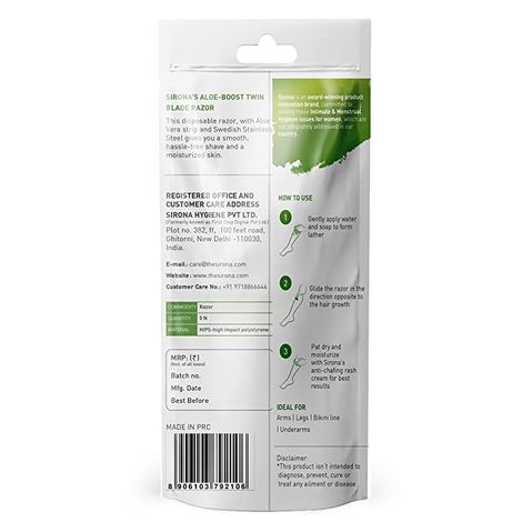 Sirona Disposable Shaving Razor for Women with Aloe Boost