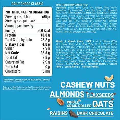 RiteBite Max Protein 10g Protein Bar Daily Assorted (Pack Of 6)