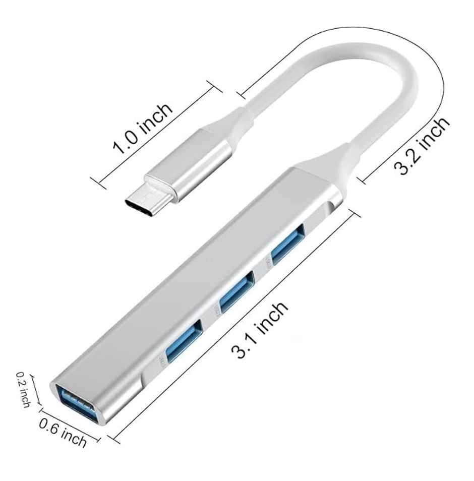 Sounce 4 In 1 Portable Usb C Hub (Type-C To 4 Usb-A Ports) With Aluminum Shell, White