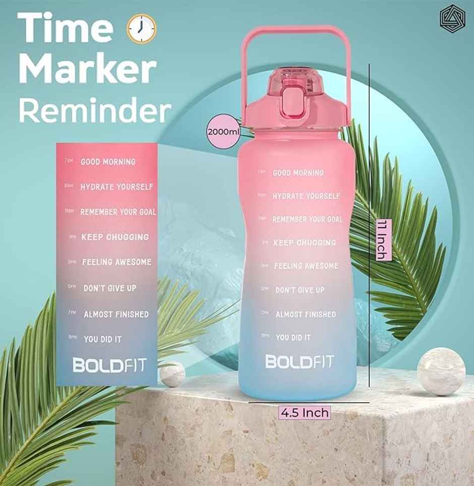 Boldfit Gallon Bottle Motivational 2L Pink Blue